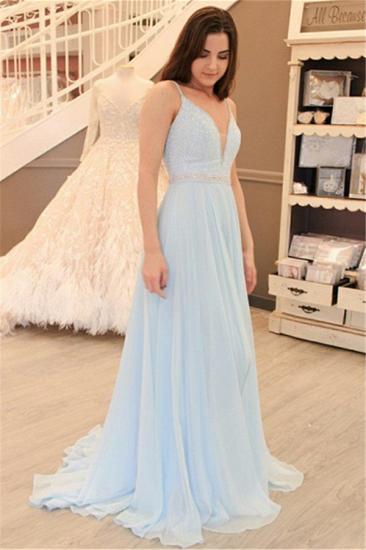 Light Blue A-line Straps Evening Dresses | Beaded V-Neck Open Back Prom Dresses 2022_2