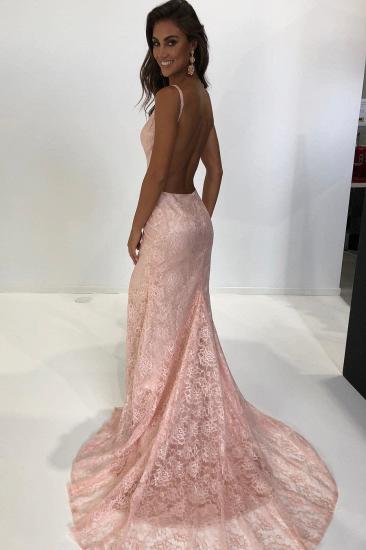 Sexy Pink Lace Prom Dresses | Spaghetti Straps Mermaid Evening Dresses_3