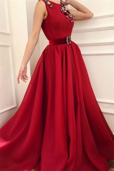 Cute Satin A Line Fowers Red Prom Dress with Dragonfly | Chic Scoop Sleeveless Long Prom Dress with Sash_1