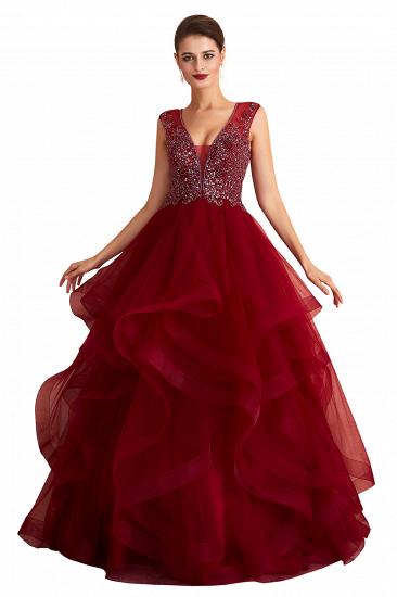 Cherise | Wine Red V-neck Sparkle Prom Dress with Muti-layers, Discount Burgundy Sleevleless Ball Gown for Online Sale_10