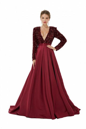Charming Ruby V-Neck Long Sleeves A-line Prom Dress_7