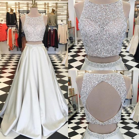 Jewel Crystals Two Piece 2022 Formal Evening Dress A-line Sleeveless Gorgeous Prom Dress_2