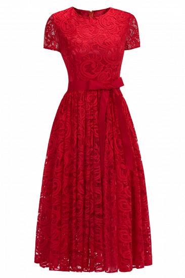 Short Sleeves Seath Red Lace Dresses with Ribbon Bow_11