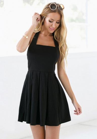 Black Halter Summer Beach Dresses Sleeveless Mini Zipper Homecoming Gowns_4