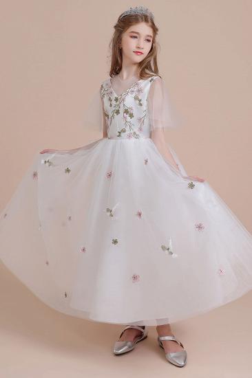 Lovely Embroidered Tulle Flower Girl Dress | Short Sleeve Little Girls Pegeant Dress Online_5