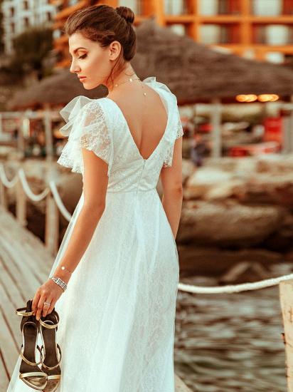Affordable Sleeveless V Neck Chiffon Lace Zipper Wedding Dresses_5