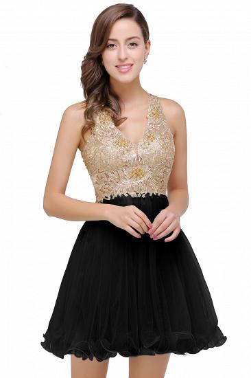 Short Tulle A-line V-Neck Appliques Sleeveless Prom Dress On Sale_3