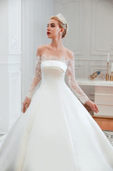 Romantic Lace Long Sleeves Princess Satin Wedding Dress | Princess Bridal Gowns with Cathedral Train_21
