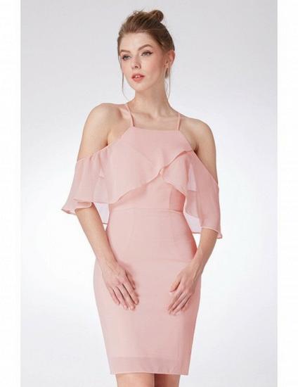 Off Shoulder Sleeves Pink Short Bridesmaid Dress_3