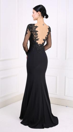 Black Long Sleeves Slim Mermaid Evening Dress V-Neck Style_3