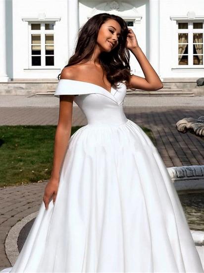 Affordable Ball Gown A-Line Wedding Dress Off Shoulder Short Sleeve Bridal Gownswith Cathedral Train_3