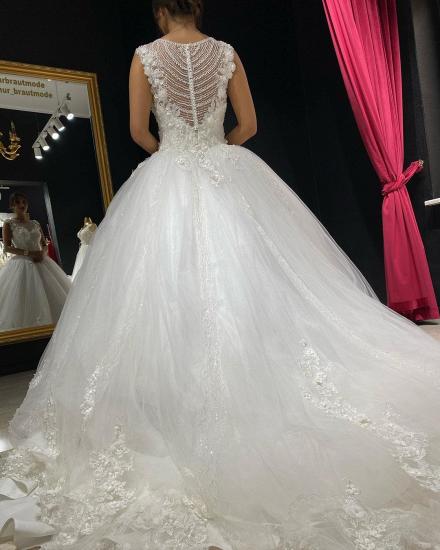 Sleeveless White Lace Tulle Princeess Bridal Gown_2