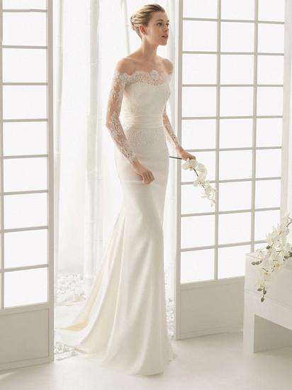 Elegant Off The Shoulder White Satin Mermaid Wedding Dresses_2
