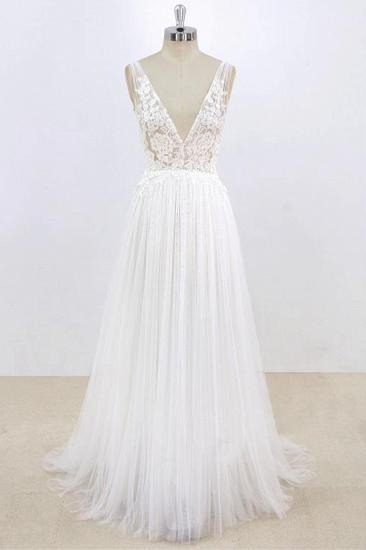 Sexy V-neck Sleeveless Straps Wedding Dress | White Tulle Ruffles Lace Bridal Gowns