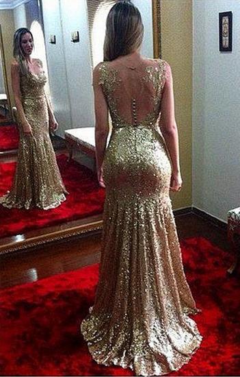 Open Back Sexy Gold Sequined 2022 Evening Gowns Sleeveless Applique Mermaid Party Dresses CJ0169_1