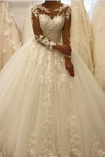 Tulle Lace Wedding Gowns Long Sleeves Floral  Bridal Dress