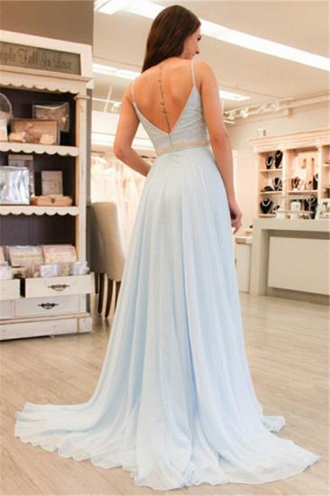 Light Blue A-line Straps Evening Dresses | Beaded V-Neck Open Back Prom Dresses 2022_3