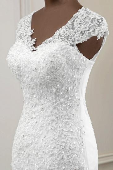 TsClothzone Luxus V-Ausschnitt ärmellose weiße Spitze Meerjungfrau Brautkleider mit Applikationen_8