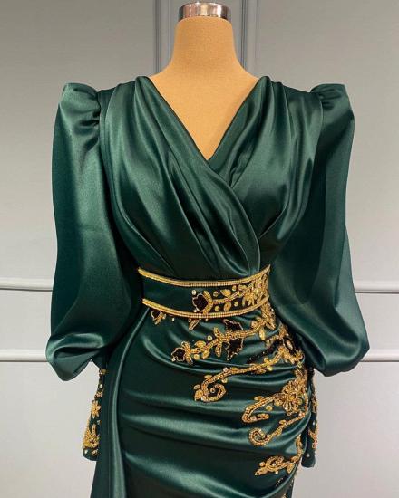 Dark Green Sleeves Long Prom Dress | Cheap Evening Dresses_2