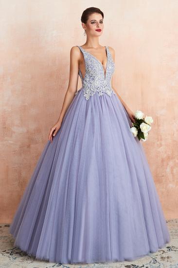 Cerelia | Elegant Princess V-neck Ball gown Lavender Prom Dress with Appliques, Deep V-neck Evening Gowns with Pleats_5
