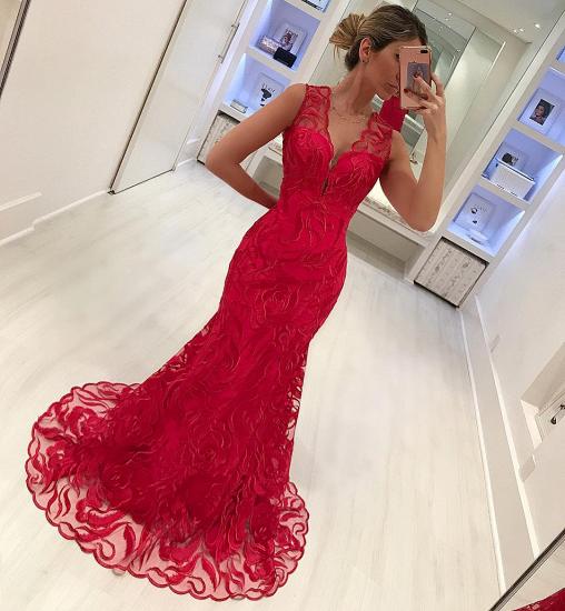 Mermaid Appliques Straps Sleeveless V-Neck Long Prom Dress_4