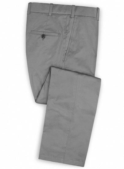 Grey Notched Lapel Cotton Blend Chino Slim Two Piece Suit_3