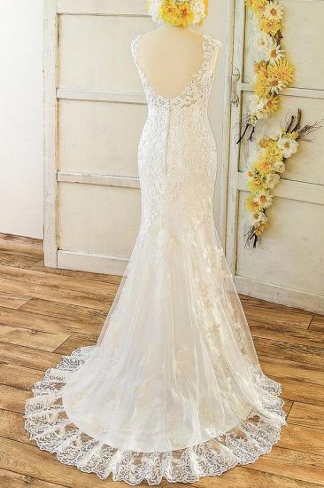 Elegant Straps Sleeveless Mermaid Wedding Dress | Appliques Lace White Bridal Gowns_3