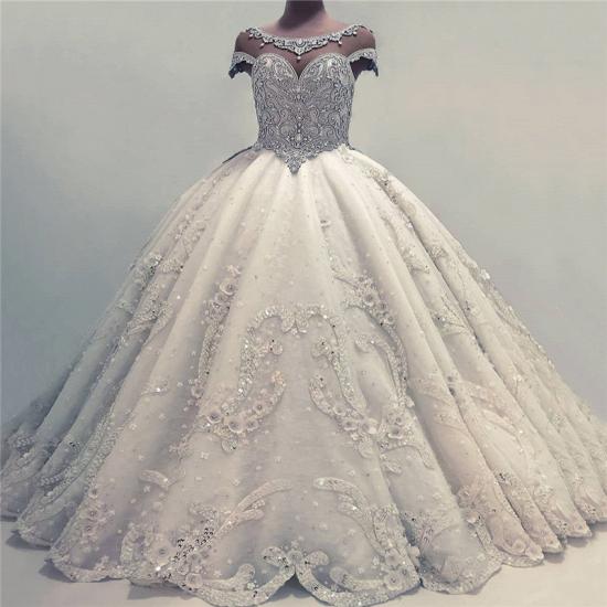 Luxury Ball Gown Wedding Dresses | Shiny Crystals Bridal Gowns with Flowers_4