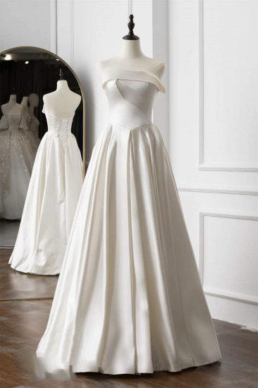 Elegant satin A-line skirt tube top wedding dress_1