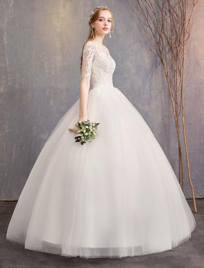 Elegant Half Sleeves Lace Tulle White Ball Gown Wedding Dresses_4