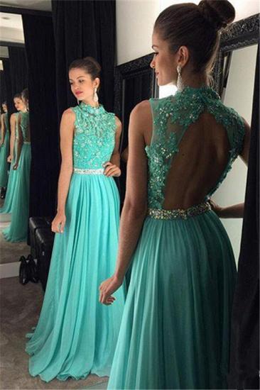 Charming Open Back Prom Dresses 2022 Green Chiffon Long Evening Gowns_2
