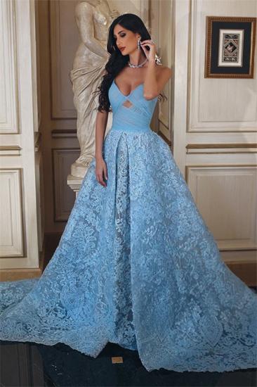 2022 Glamorous Sweetheart Lace Formal Evening Dresses 2022 A-line Ruffles Blue Prom Dress_1