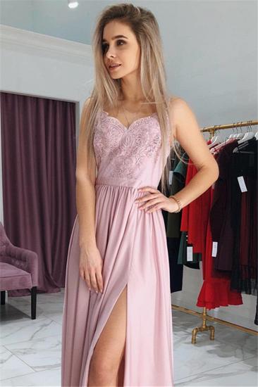 Einfache rosa ärmellose Abendkleider 2022 | A-Linien-Abschlussballkleid mit seitlichen Schlitzen und Applikationen_3