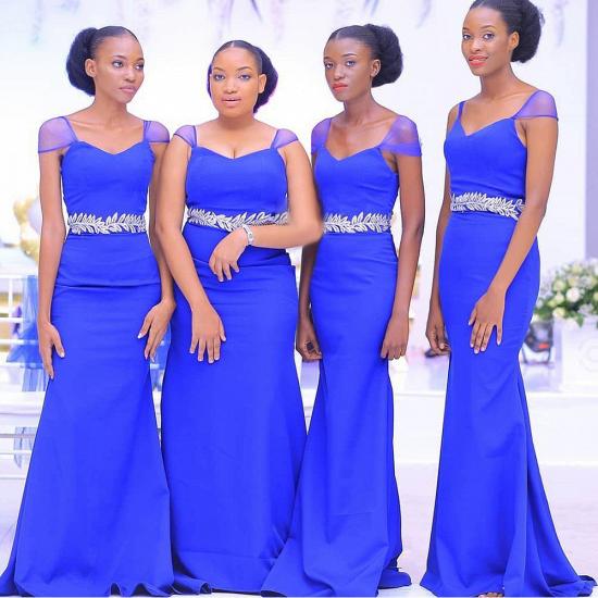 Sweetheart Neckline Cap Sleeves Floor Length Bridesmaid Dress With A Belt Of Leaves Pattern | Royal Blue Wedding Party Prom Dresses_3