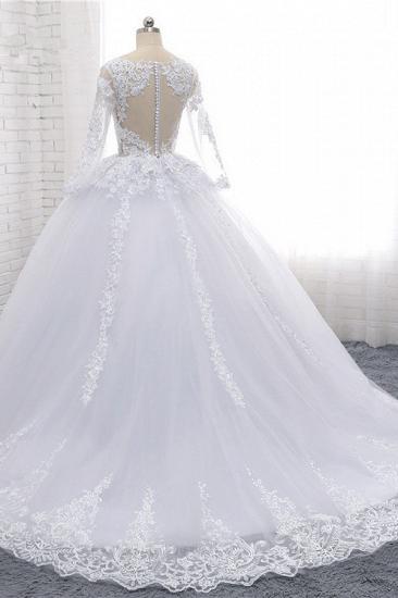 TsClothzone Stylish Long Sleeves Tulle Lace Wedding Dress Ball Gown V-Neck Sequins Appliques Bridal Gowns On Sale_5