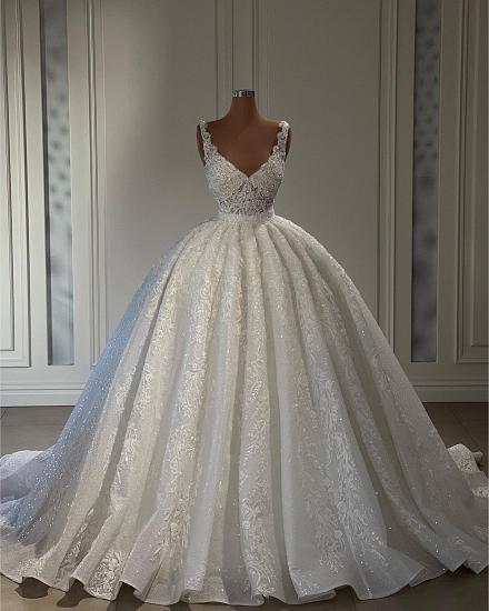 Luxus Straps Sweetheart Lace Ball Gown Wedding Dresses_3