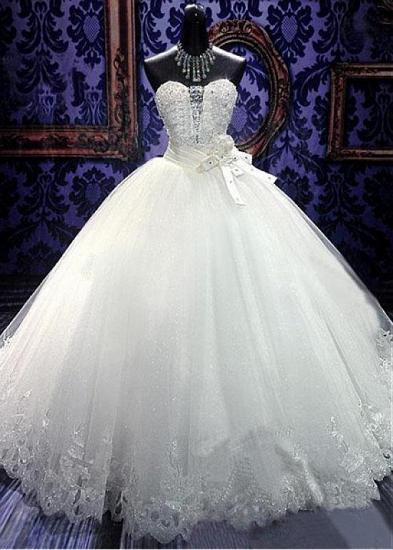 Crystal White Sweetheart Ballkleid Brautkleid Sparkly Lace Bodenlange Brautkleider für Frauen