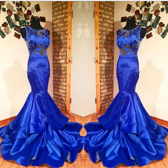 Sleeveless Mermaid Royal Blue Prom Dresses | Lace Appliques Sexy Illusion Evening Gowns_2