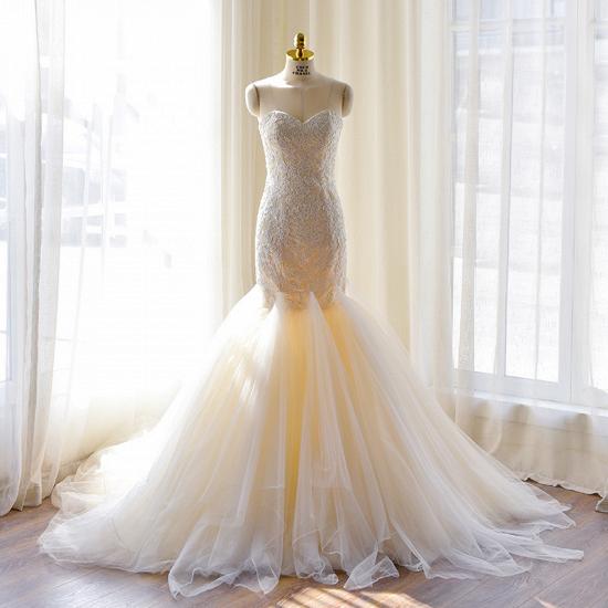 Sexy Mermaid Sweetheart Tulle Long Wedding Dress Court Train Lace-Up Plus Size Bridal Gown_3