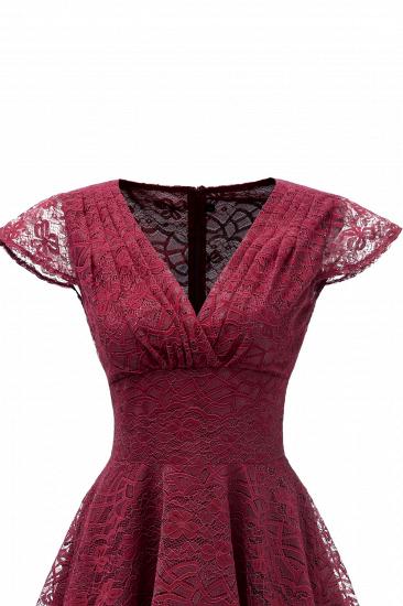 Elegante Spitze Vintage Rockabilly Kleid | Schöne V-Ausschnitt Damen Kleider A-Linie_13