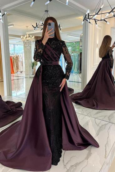Türkische Abendkleider mit schwarzer Spitze | Abendkleider mit langen Ärmeln_3