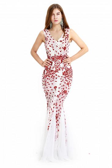 Elegant Deep V-neck Mermaid Evening Dress with Ruby Beads | Long Floor length Formal Dress_9