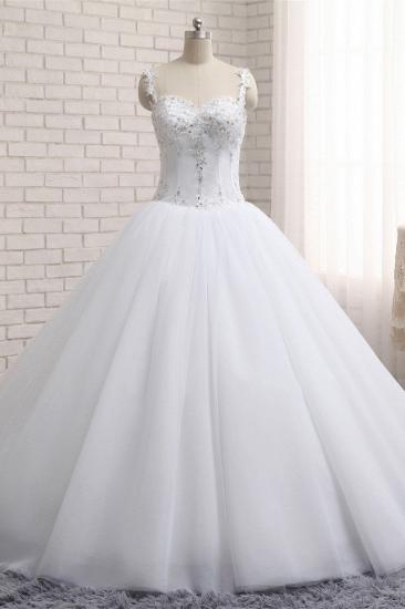 TsClothzone Atemberaubendes weißes Tüll-Spitzen-Hochzeitskleid, trägerloser Schatz, Perlenstickerei, Brautkleider mit Applikationen