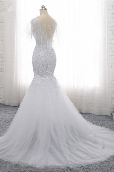 TsClothzone Elegantes Juwel Ärmelloses weißes Tüll-Hochzeitskleid Meerjungfrau-Spitze-Perlen-Brautkleider im Angebot_5