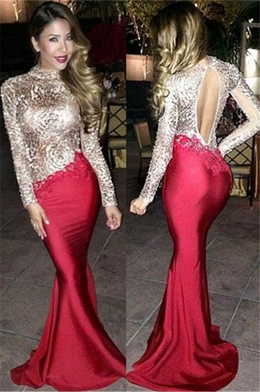 Shiny Champagne Open Back Prom Dress 2022 | Long Sleeve Mermaid Sexy Evening Dress_1