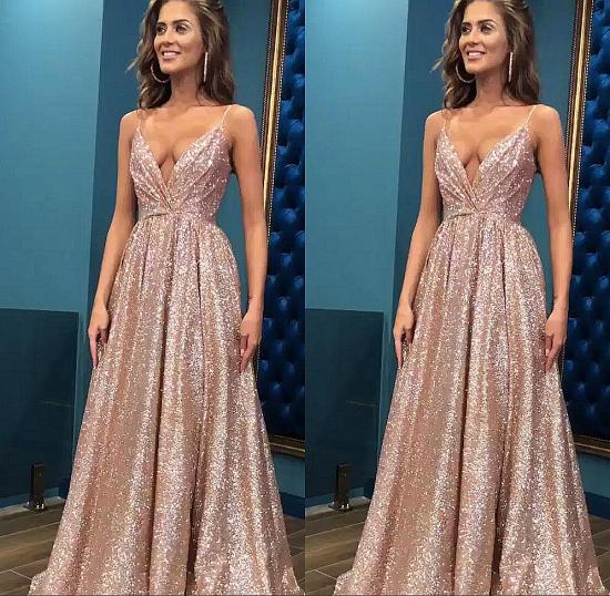 Sexy Sequins Simple Spaghetti Straps Evening Dresses | Open Back Sleeveless Prom Dress_4