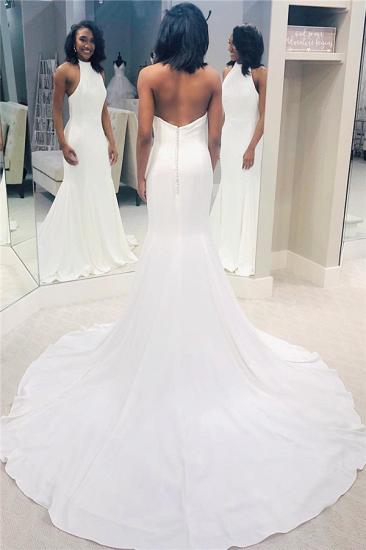 Halter Mermaid Sleeveless Wedding Dresses Cheap | Sexy Open Back Bridal Gowns
