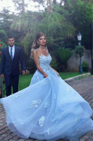 Elegant A-line Baby Blue Sheer Tulle Prom Dresses 2022 Appliques Sleeveless Evening Gowns_3
