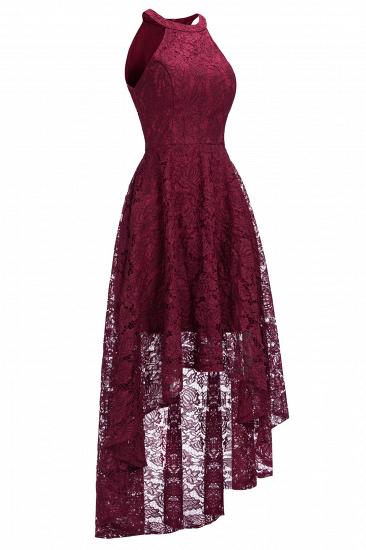 Halter Sleeveless Sheath Asymmetrical Burgundy Lace Dresses_8