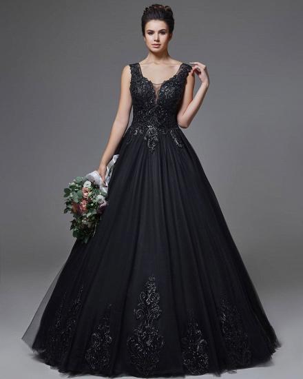 Elegant V-Neck Sleeveless Tulle Lace Wedding Gown_2